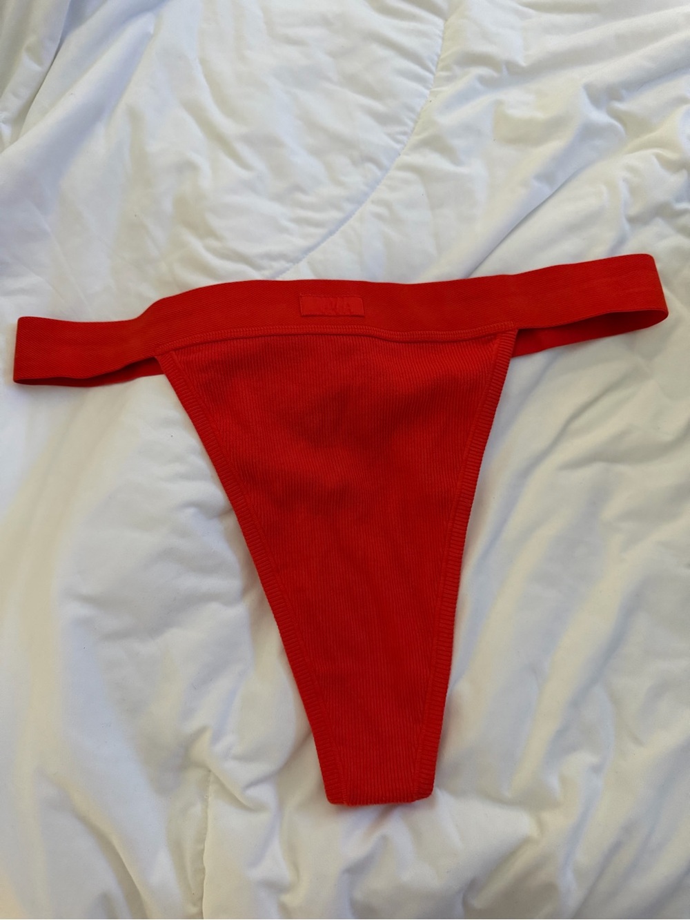 SKIMS Ribbed High-Cut Thong In Ruby